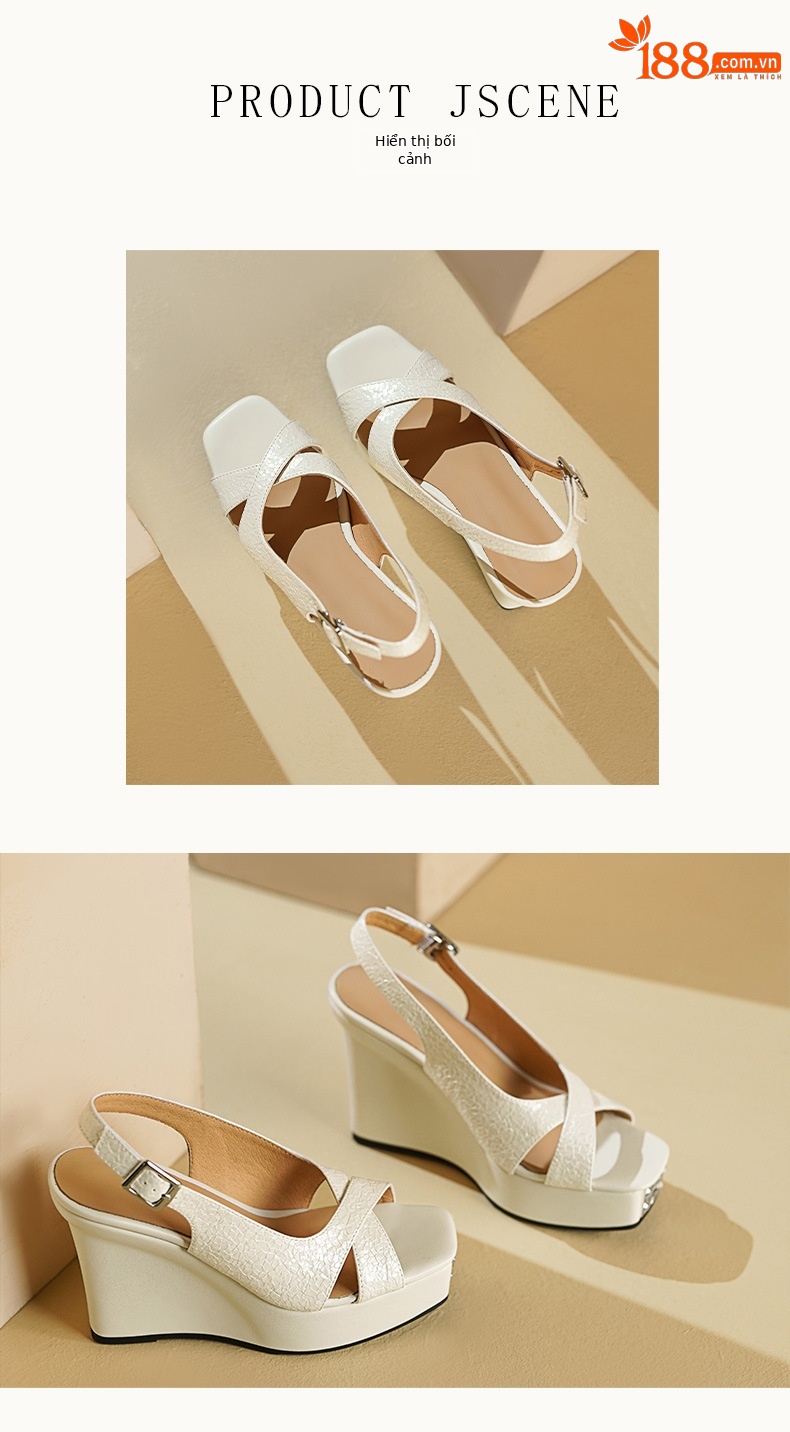 Sandal cao gót nữ hở mũi quai ngang kiểu Pháp, đế xuồng platform, gót 11 cm — Màu đen chi tiết 5