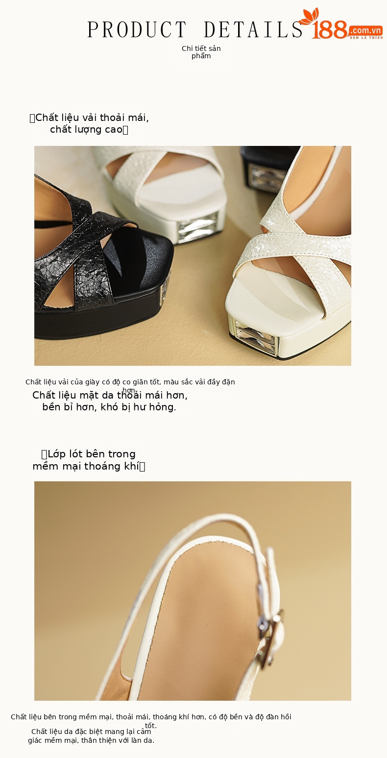 Sandal cao gót nữ hở mũi quai ngang kiểu Pháp, đế xuồng platform, gót 11 cm — Màu đen chi tiết 7