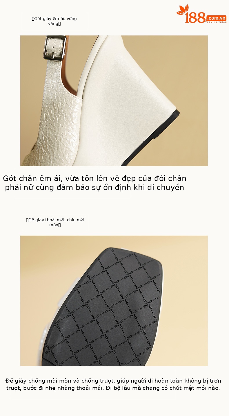 Sandal cao gót nữ hở mũi quai ngang kiểu Pháp, đế xuồng platform, gót 11 cm — Màu đen chi tiết 8