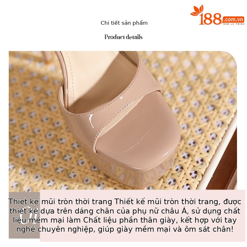 Sandal cao gót nữ mũi vuông hở mũi, gót 14 cm, đế chống thấm nước — Bột màu khỏa thân-14cm chi tiết 3