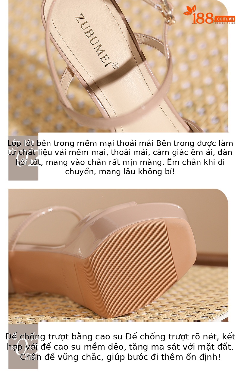 Sandal cao gót nữ mũi vuông hở mũi, gót 14 cm, đế chống thấm nước — Bột màu khỏa thân-14cm chi tiết 4