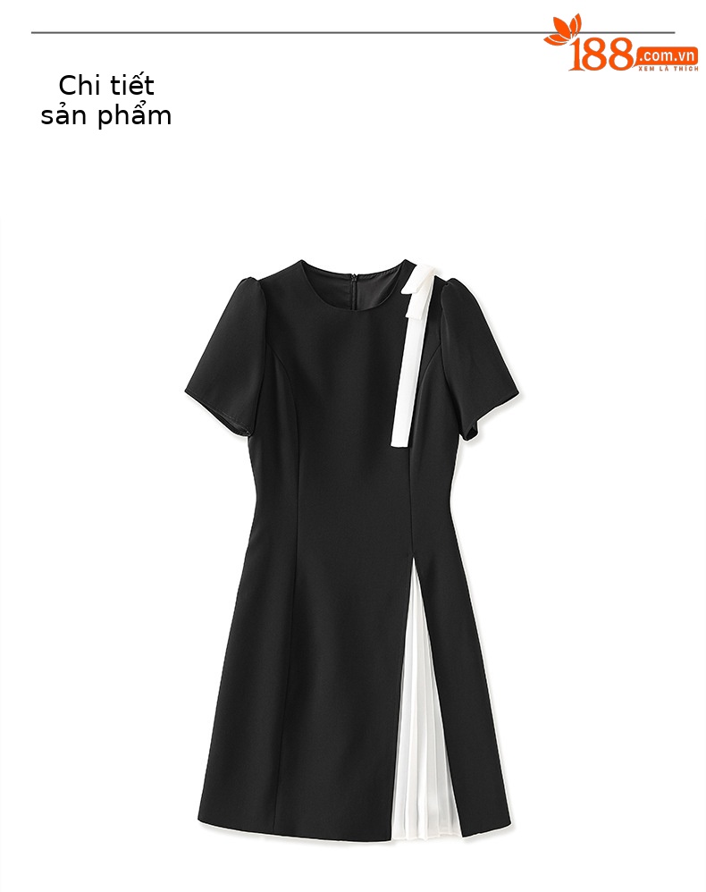 Đầm maxi nữ thắt eo xếp ly bướm phối màu tương phản — Màu đen chi tiết 11