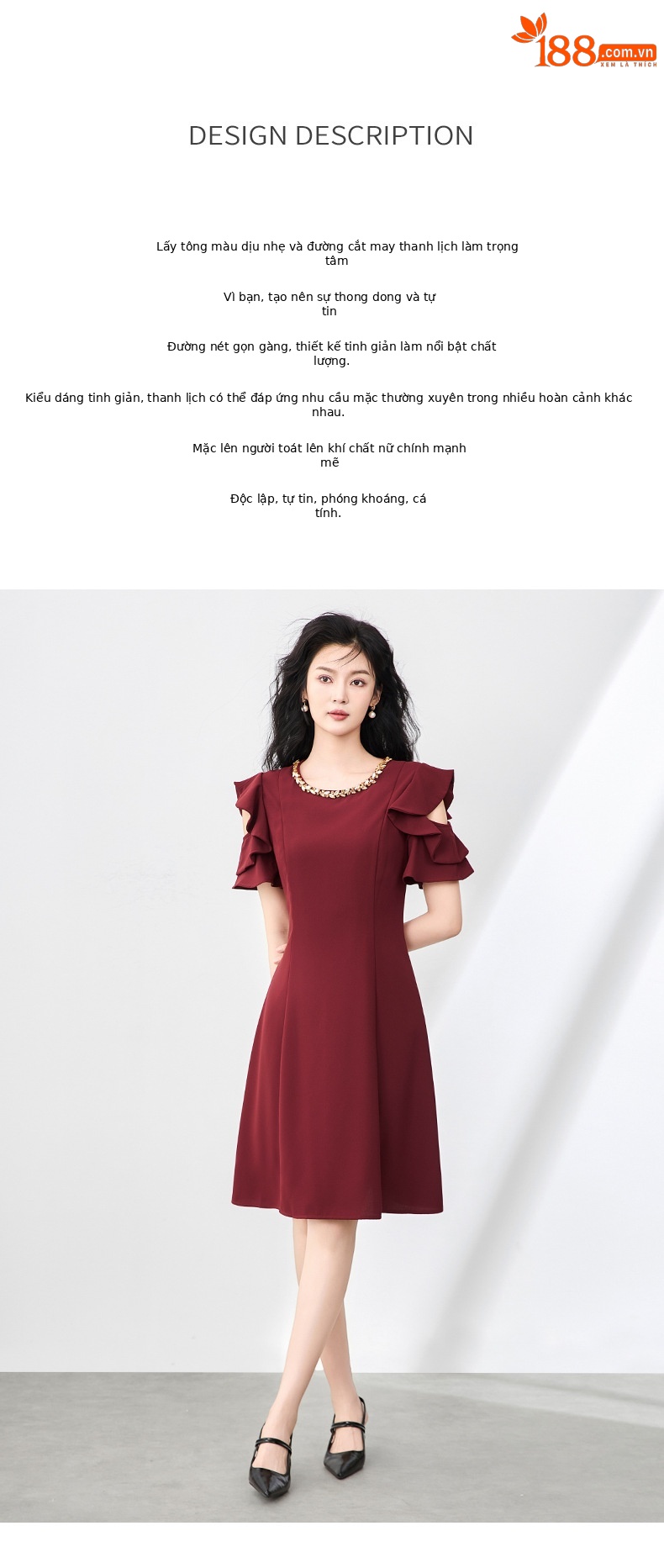 Váy liền thắt eo cổ tròn đính kim cương phong cách Pháp sang trọng cho nữ — Màu đen chi tiết 2