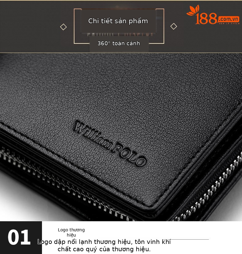 Ví da bò dài nam Hoàng Đế Paul da thật cao cấp nhiều ngăn thẻ chi tiết 4
