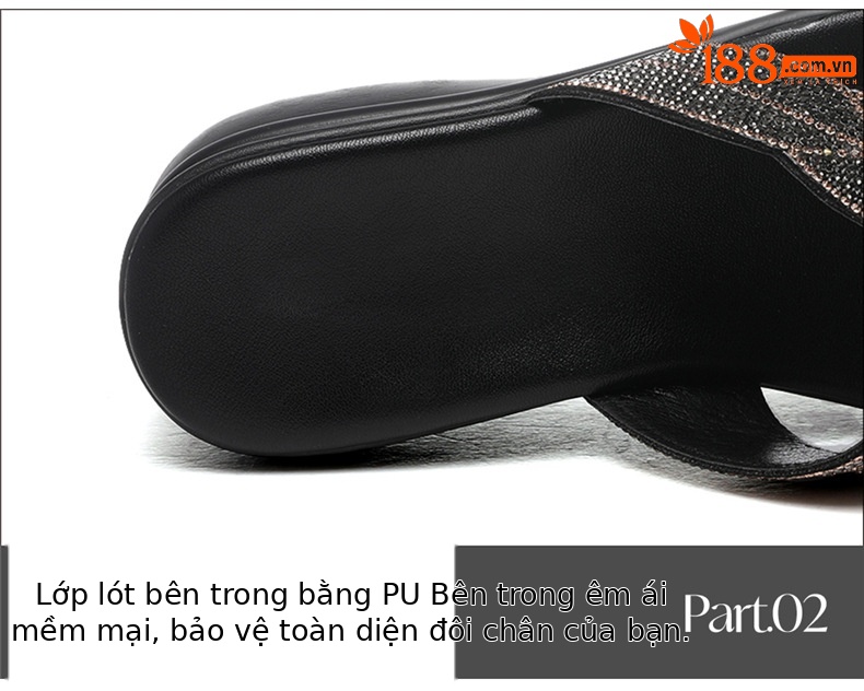 Dép xỏ ngón nữ đế nêm đính đá, đế dày chống trượt, gót vừa, mùa hè — 7149 đen, 7149 vàng chi tiết 16