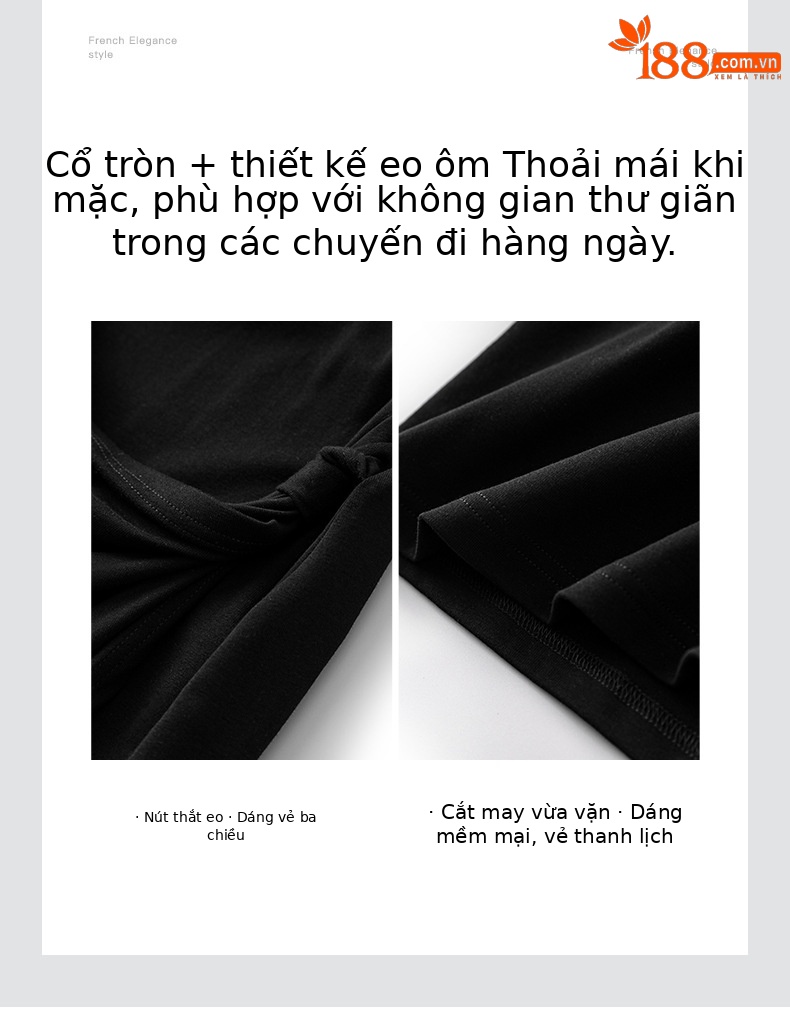 Váy liền thon gọn eo xếp ly xoắn bên tinh tế khí chất thanh lịch kiểu Pháp Nanyou nữ mẫu hè — Màu đen chi tiết 4
