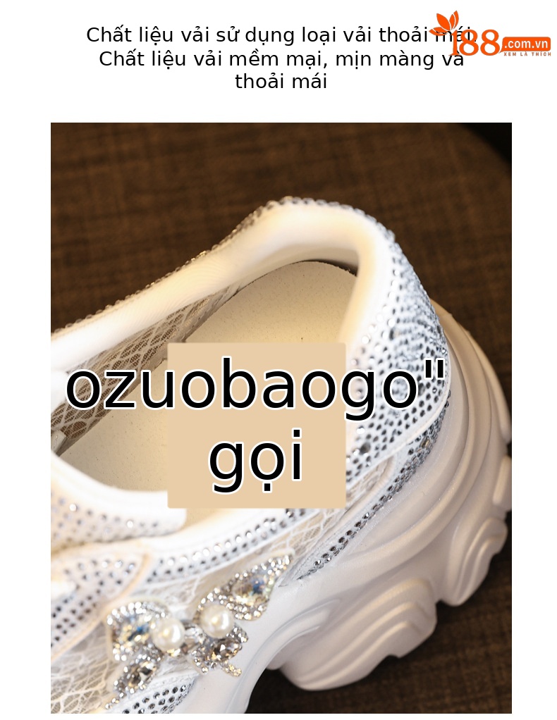 Giày sneaker nữ đế dày tăng chiều cao mặt lưới thoáng khí đính đá — Màu trắng chi tiết 8