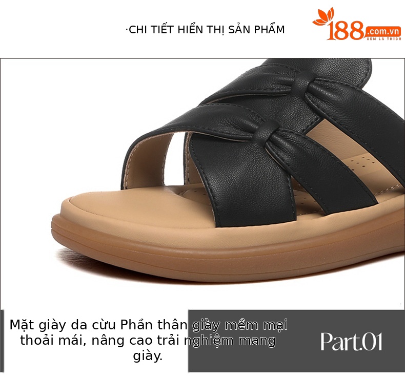 Dép sandal nữ da thật đế phẳng cỡ lớn chống trượt gân đế bền — JST 7158m màu, JST 7158 màu đen chi tiết 15