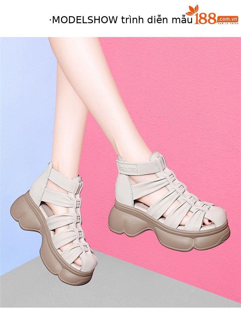 Dép platform nữ đế xuồng cao cổ da thật kiểu La Mã gót 6.7 cm — JST 7178 gót đen cao 6.7, JST 7178m màu, chiều cao gót 6.7 chi tiết 10