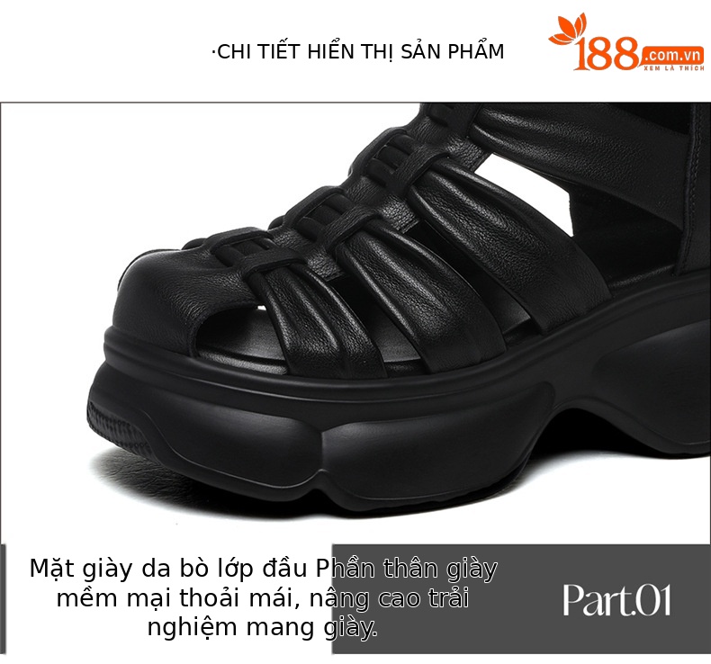 Dép platform nữ đế xuồng cao cổ da thật kiểu La Mã gót 6.7 cm — JST 7178 gót đen cao 6.7, JST 7178m màu, chiều cao gót 6.7 chi tiết 16