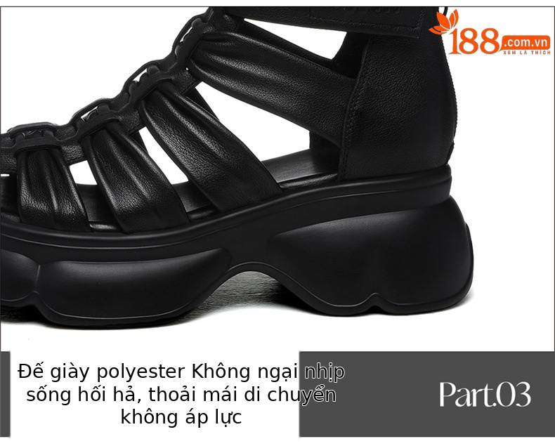 Dép platform nữ đế xuồng cao cổ da thật kiểu La Mã gót 6.7 cm — JST 7178 gót đen cao 6.7, JST 7178m màu, chiều cao gót 6.7 chi tiết 18