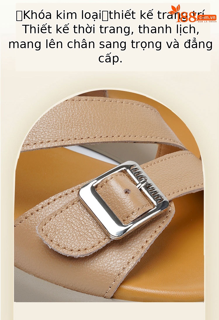 Sandal nữ quai ngang da thật đế dày mềm mại — Màu nâu chi tiết 4