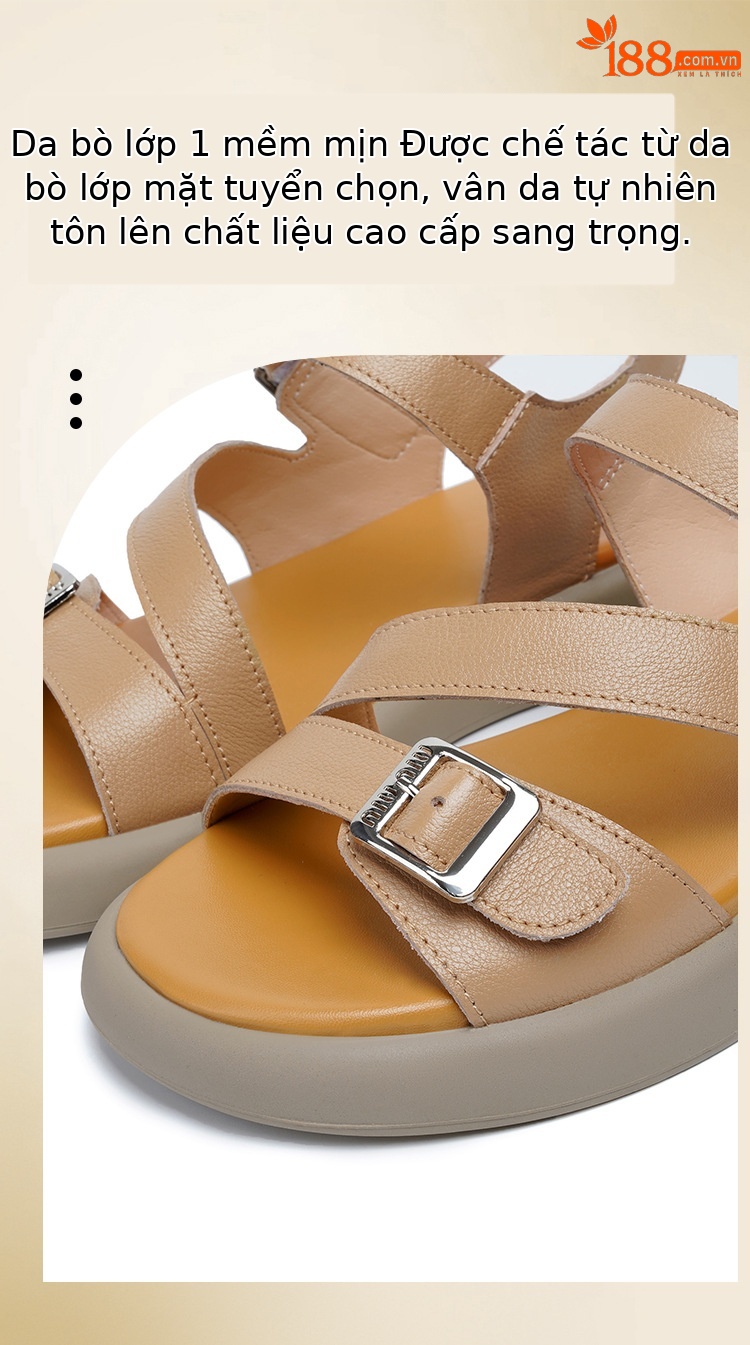Sandal nữ quai ngang da thật đế dày mềm mại — Màu nâu chi tiết 7