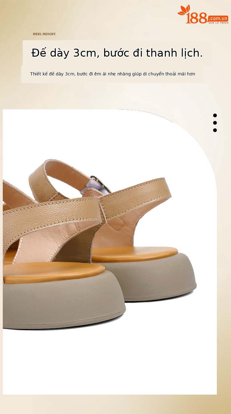 Sandal nữ quai ngang da thật đế dày mềm mại — Màu nâu chi tiết 8