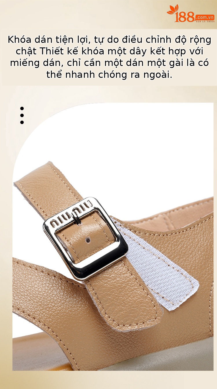 Sandal nữ quai ngang da thật đế dày mềm mại — Màu nâu chi tiết 10