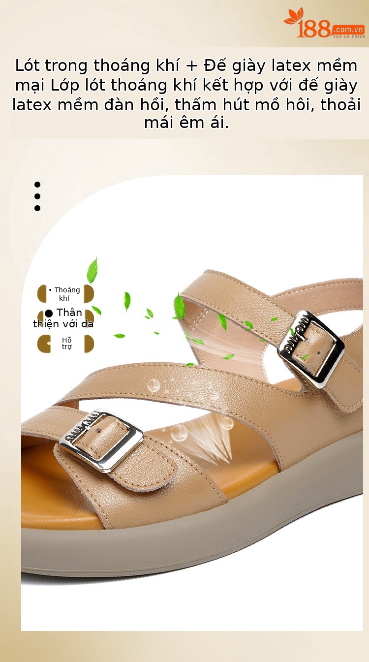 Sandal nữ quai ngang da thật đế dày mềm mại — Màu nâu chi tiết 9
