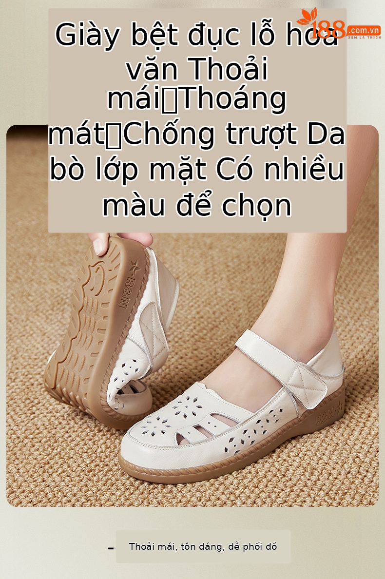 Sandal nữ quai chữ V đơn giản đế mềm da thật thoáng khí — Màu nâu chi tiết 1