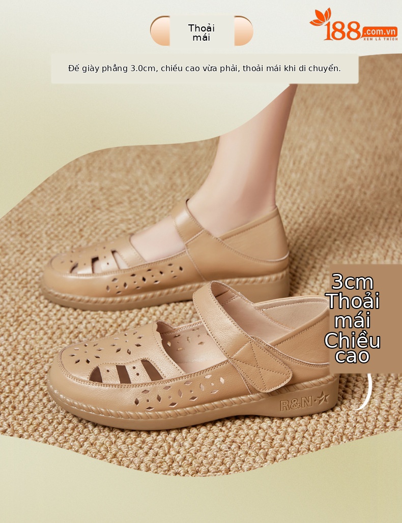 Sandal nữ quai chữ V đơn giản đế mềm da thật thoáng khí — Màu nâu chi tiết 3