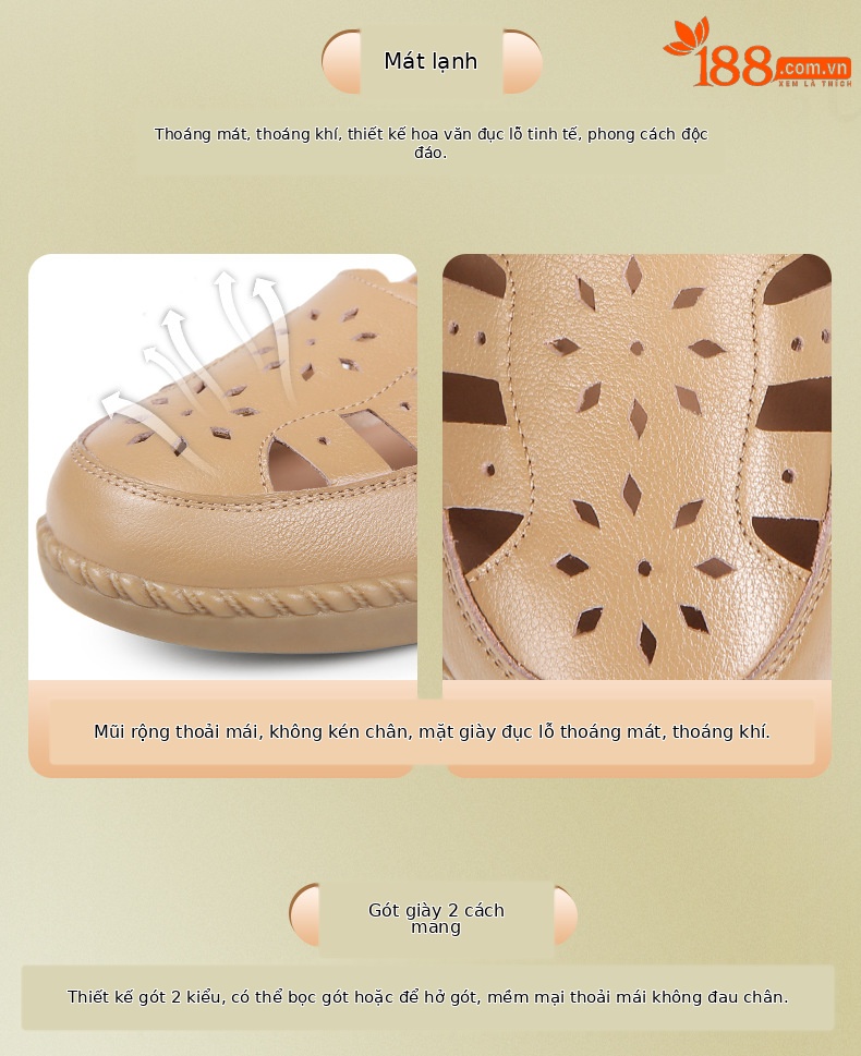 Sandal nữ quai chữ V đơn giản đế mềm da thật thoáng khí — Màu nâu chi tiết 4