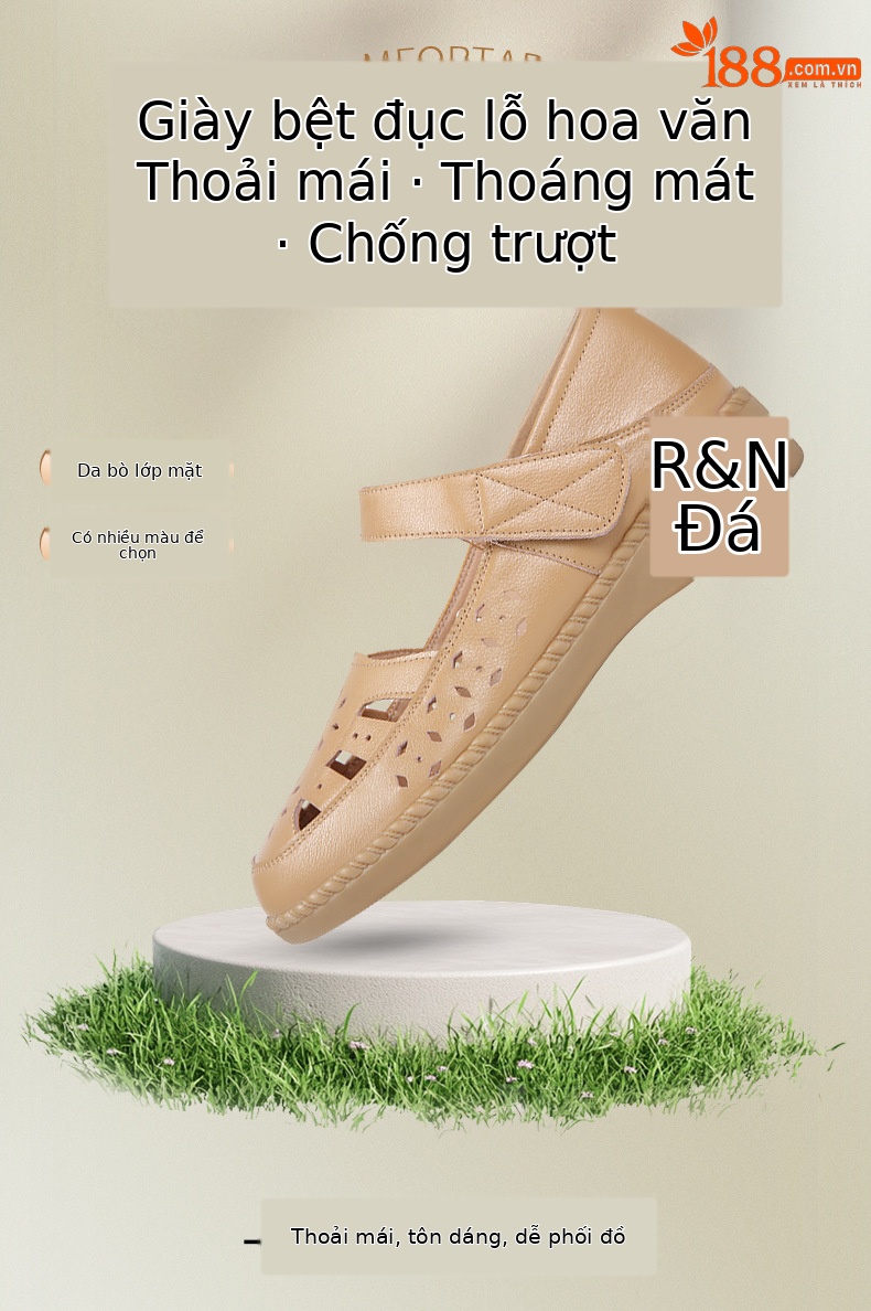Sandal nữ quai chữ V đơn giản đế mềm da thật thoáng khí — Màu nâu chi tiết 6