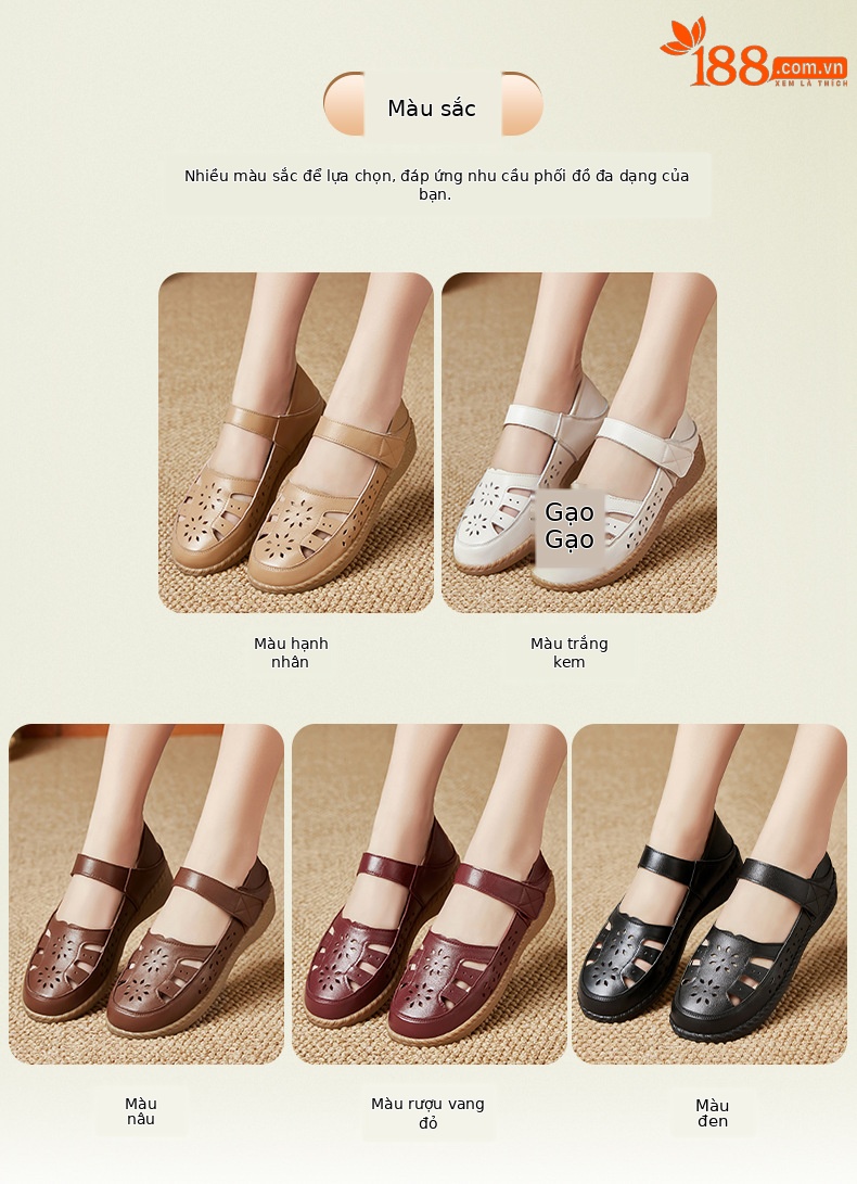 Sandal nữ quai chữ V đơn giản đế mềm da thật thoáng khí — Màu nâu chi tiết 7