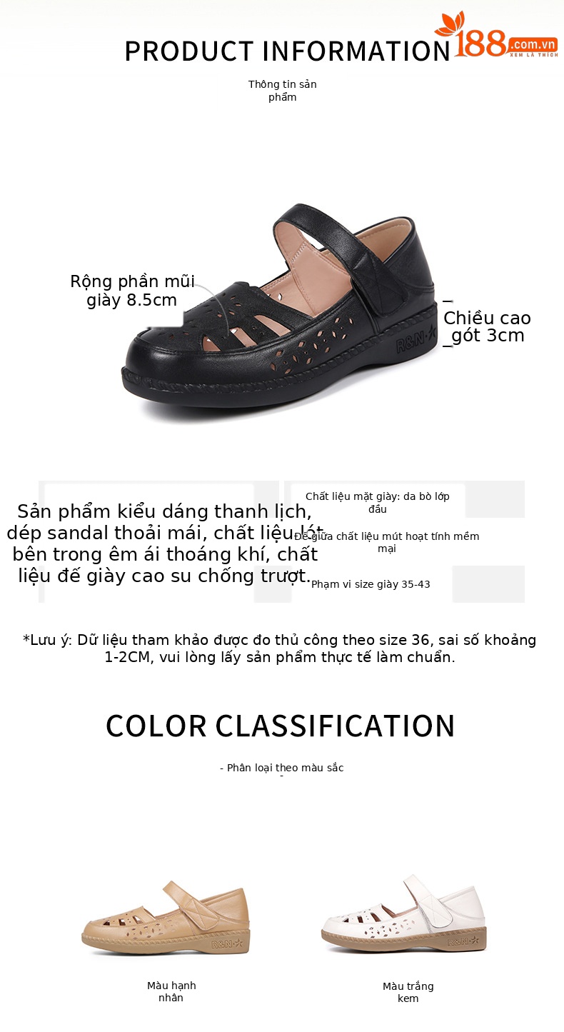Sandal nữ quai chữ V đơn giản đế mềm da thật thoáng khí — Màu nâu chi tiết 8