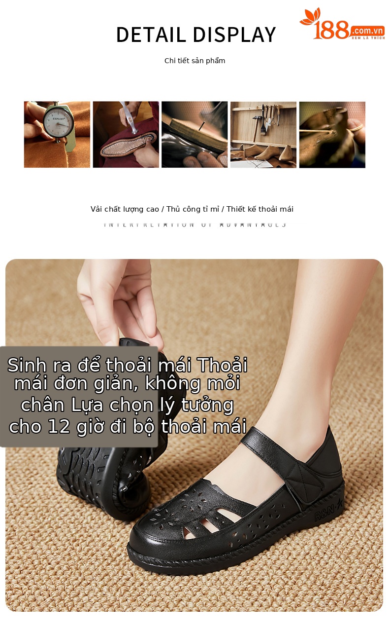 Sandal nữ quai chữ V đơn giản đế mềm da thật thoáng khí — Màu nâu chi tiết 9