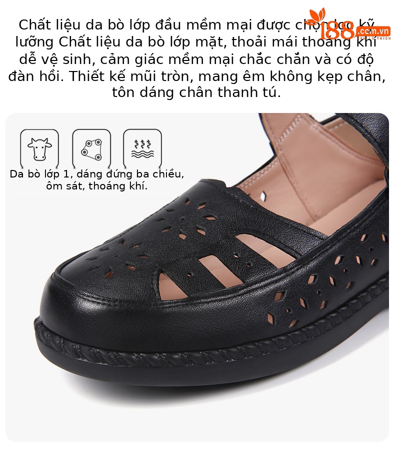Sandal nữ quai chữ V đơn giản đế mềm da thật thoáng khí — Màu nâu chi tiết 10