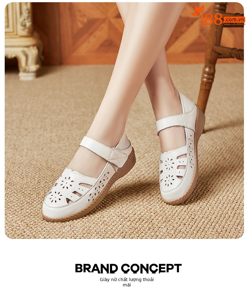 Sandal nữ quai chữ V đơn giản đế mềm da thật thoáng khí — Màu nâu chi tiết 14