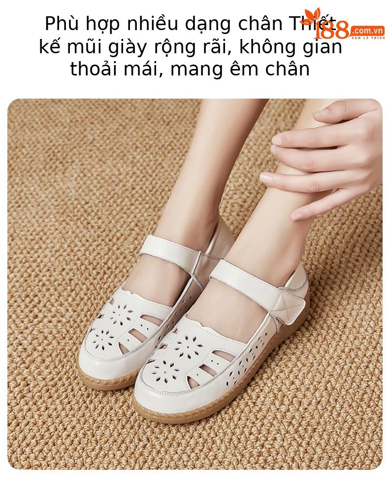 Sandal nữ quai chữ V đơn giản đế mềm da thật thoáng khí — Màu nâu chi tiết 16