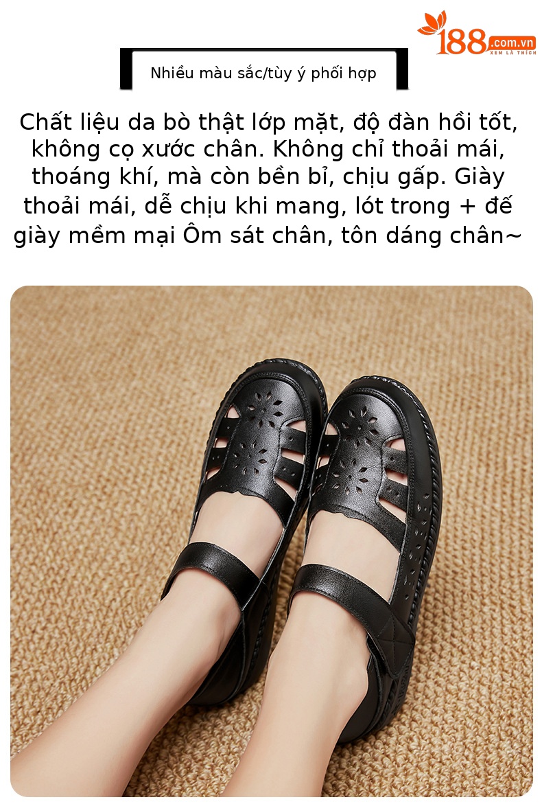 Sandal nữ quai chữ V đơn giản đế mềm da thật thoáng khí — Màu nâu chi tiết 20