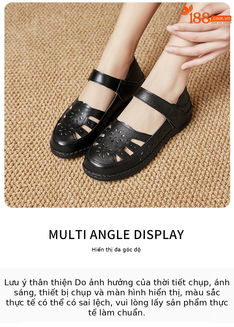 Sandal nữ quai chữ V đơn giản đế mềm da thật thoáng khí — Màu nâu chi tiết 22
