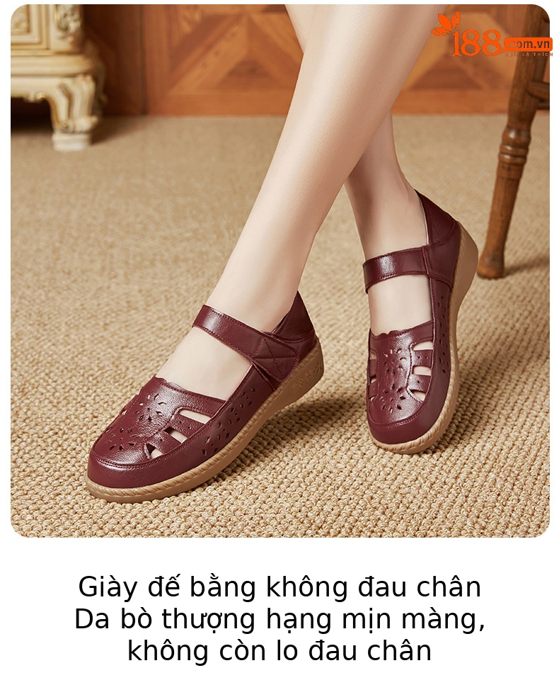 Sandal nữ quai chữ V đơn giản đế mềm da thật thoáng khí — Màu nâu chi tiết 23
