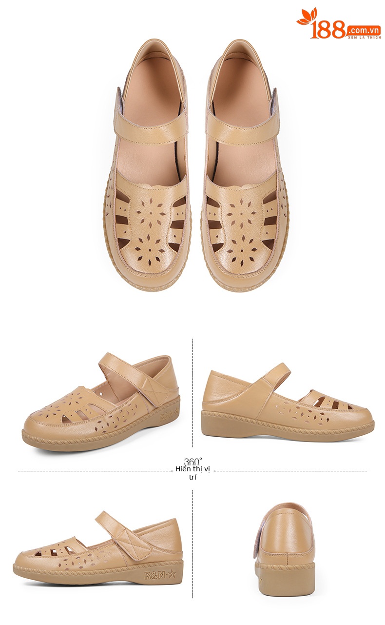 Sandal nữ quai chữ V đơn giản đế mềm da thật thoáng khí — Màu nâu chi tiết 27