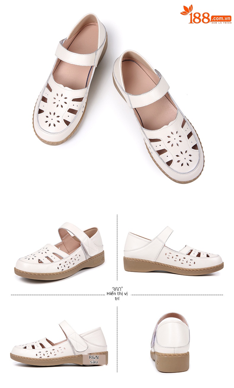 Sandal nữ quai chữ V đơn giản đế mềm da thật thoáng khí — Màu nâu chi tiết 28