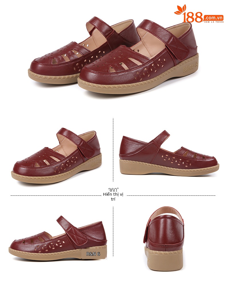 Sandal nữ quai chữ V đơn giản đế mềm da thật thoáng khí — Màu nâu chi tiết 30