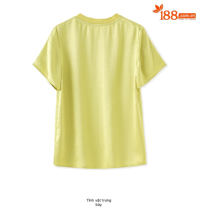 Áo thun satin chua crepe dáng rộng tay ngắn mát mẻ — Màu đen chi tiết 28