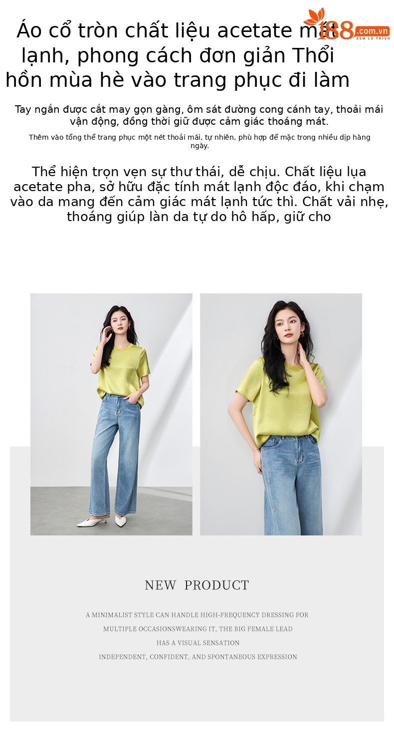 Áo thun satin chua crepe dáng rộng tay ngắn mát mẻ — Màu đen chi tiết 3