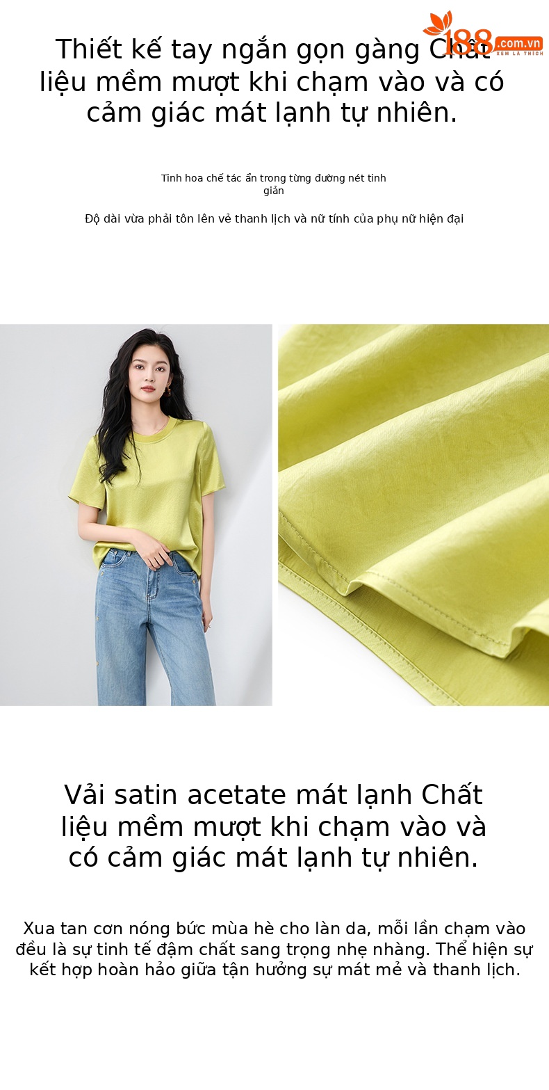 Áo thun satin chua crepe dáng rộng tay ngắn mát mẻ — Màu đen chi tiết 6