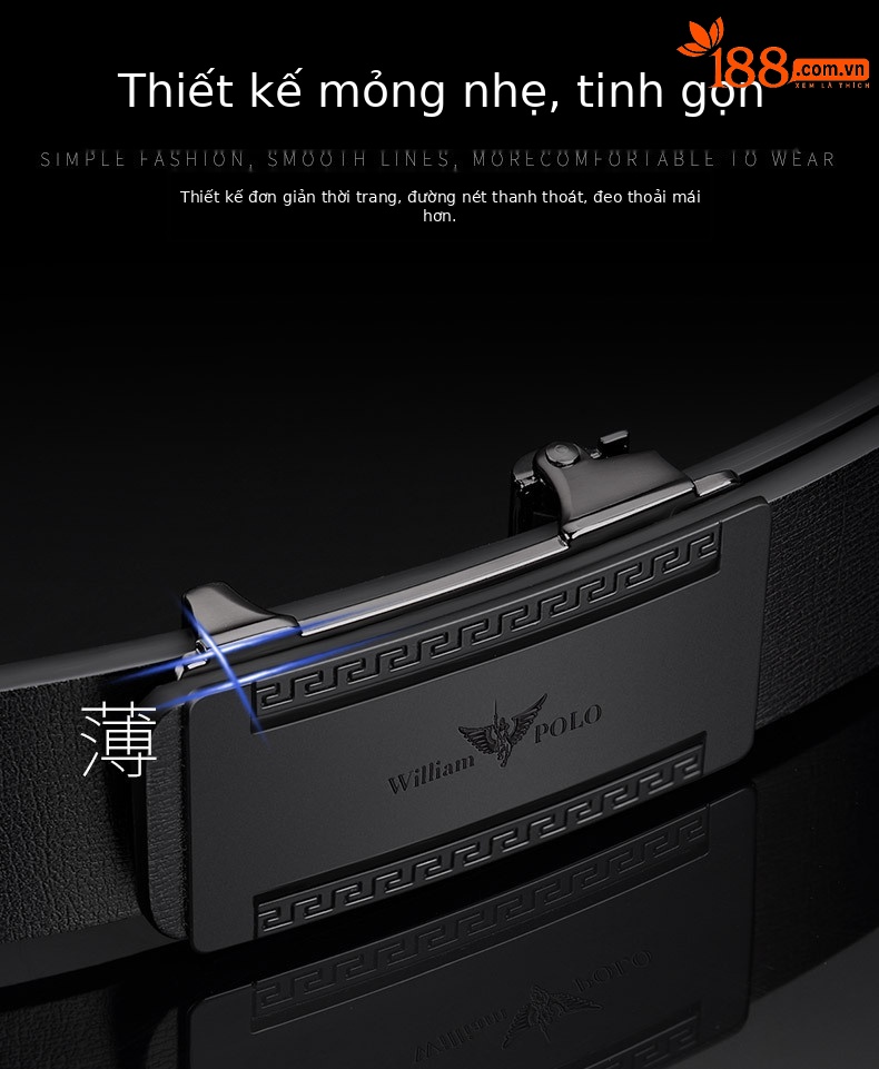 Thắt lưng nam da bò cao cấp khóa tự động không răng mặc trong quần thời trang — 120cm, 130cm, 110cm, 125cm chi tiết 4