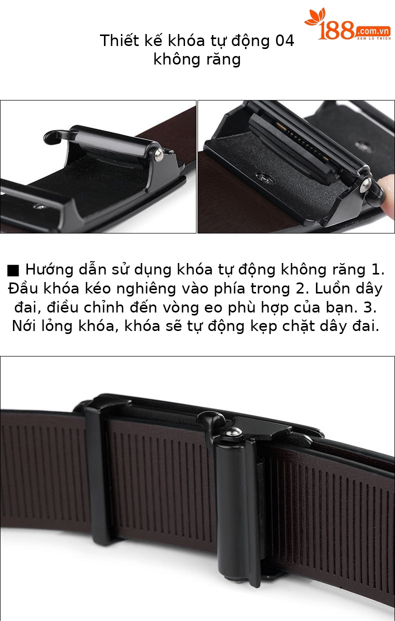 Thắt lưng nam da bò cao cấp khóa tự động không răng mặc trong quần thời trang — 120cm, 130cm, 110cm, 125cm chi tiết 11