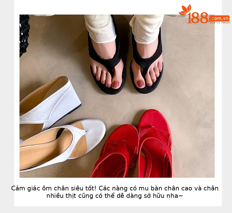 Dép xỏ ngón nữ đế xuồng cao 7 cm phối váy mùa hè — đen, bạc trắng, màu đỏ chi tiết 5