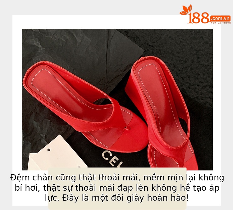 Dép xỏ ngón nữ đế xuồng cao 7 cm phối váy mùa hè — đen, bạc trắng, màu đỏ chi tiết 6
