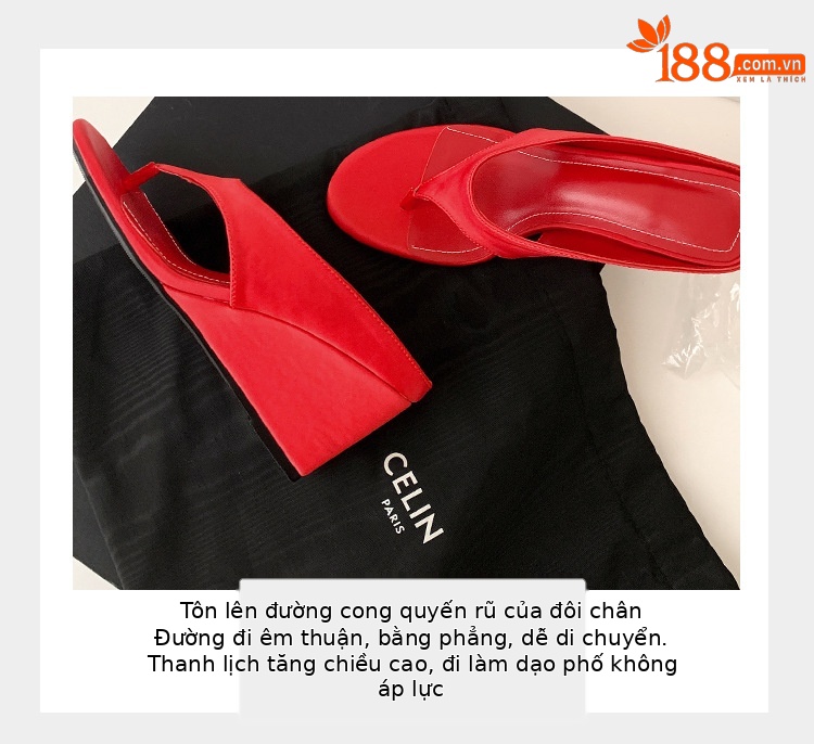 Dép xỏ ngón nữ đế xuồng cao 7 cm phối váy mùa hè — đen, bạc trắng, màu đỏ chi tiết 7