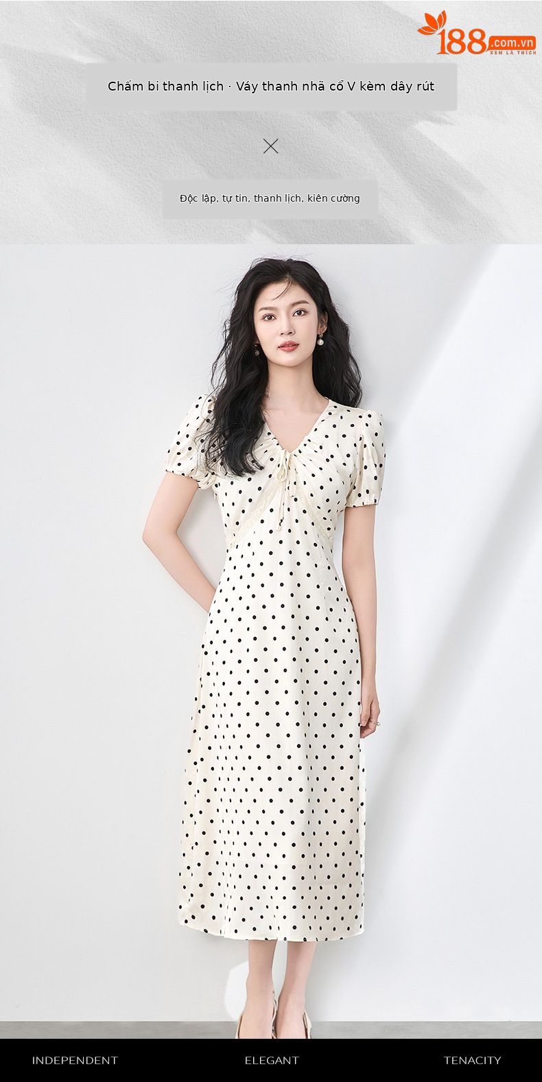 Váy maxi tay phồng chấm bi phong cách Pháp, chất liệu jacquard satin ren rủ — Màu mơ chi tiết 1