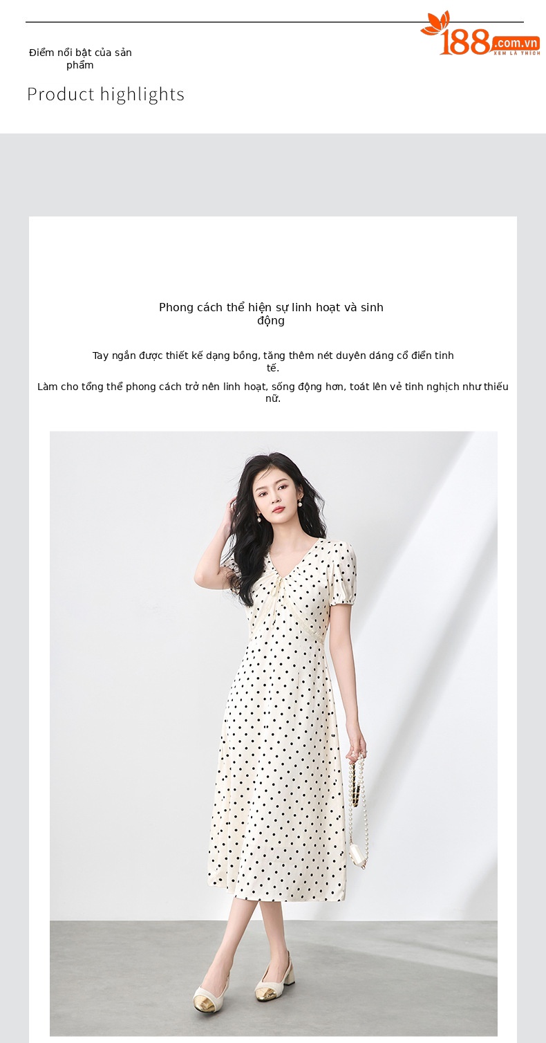 Váy maxi tay phồng chấm bi phong cách Pháp, chất liệu jacquard satin ren rủ — Màu mơ chi tiết 4