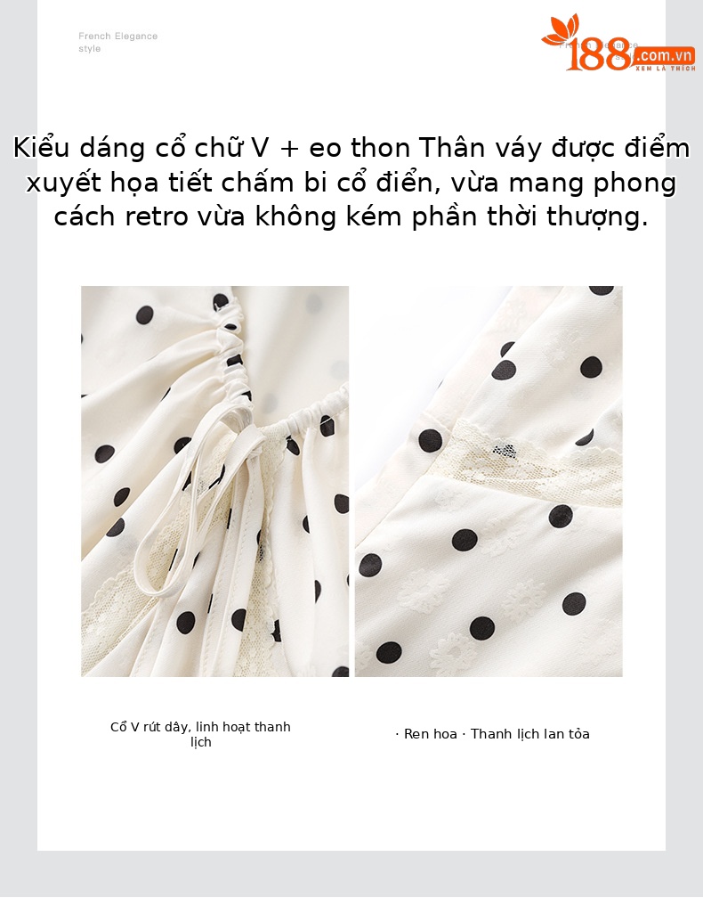 Váy maxi tay phồng chấm bi phong cách Pháp, chất liệu jacquard satin ren rủ — Màu mơ chi tiết 5