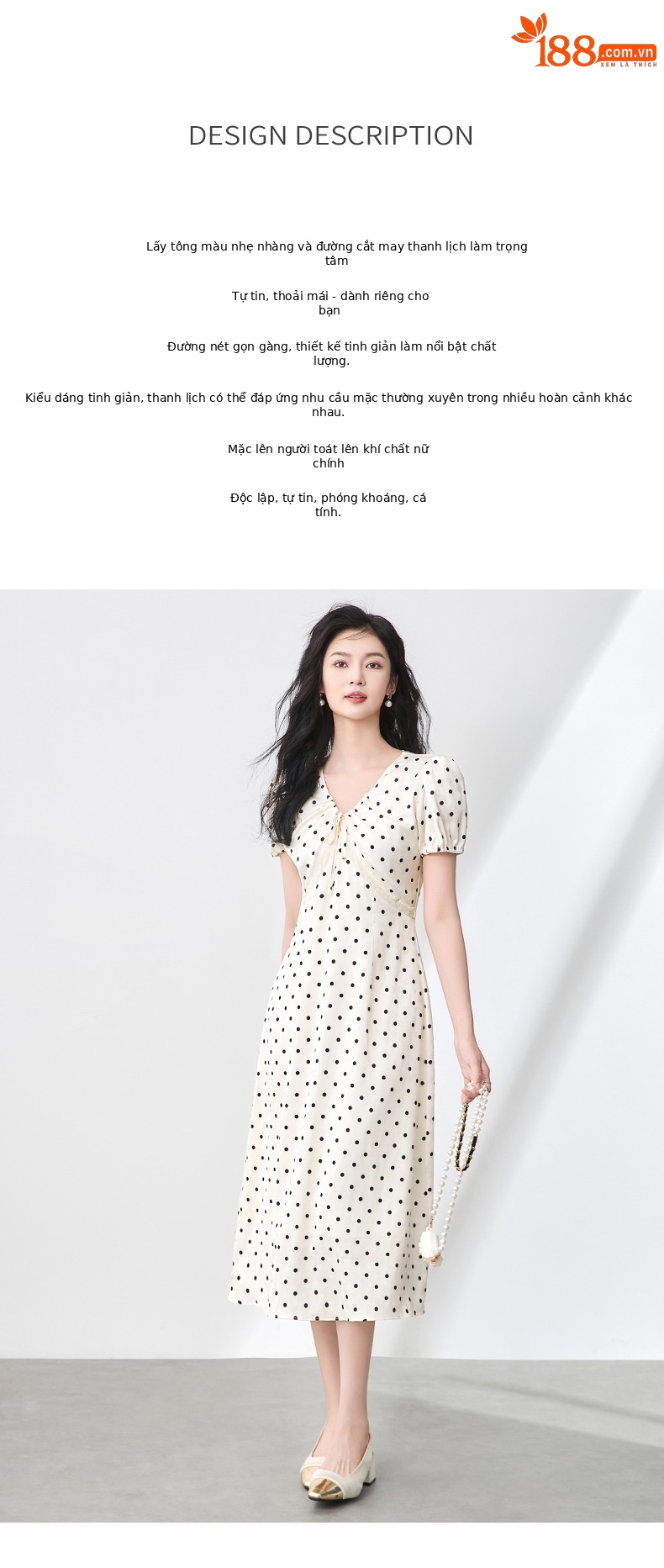 Váy maxi tay phồng chấm bi phong cách Pháp, chất liệu jacquard satin ren rủ — Màu mơ chi tiết 2