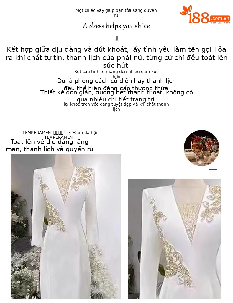 Đầm dạ hội trắng nữ cao cấp phong cách thanh nhạc biểu diễn — Màu trắng chi tiết 2
