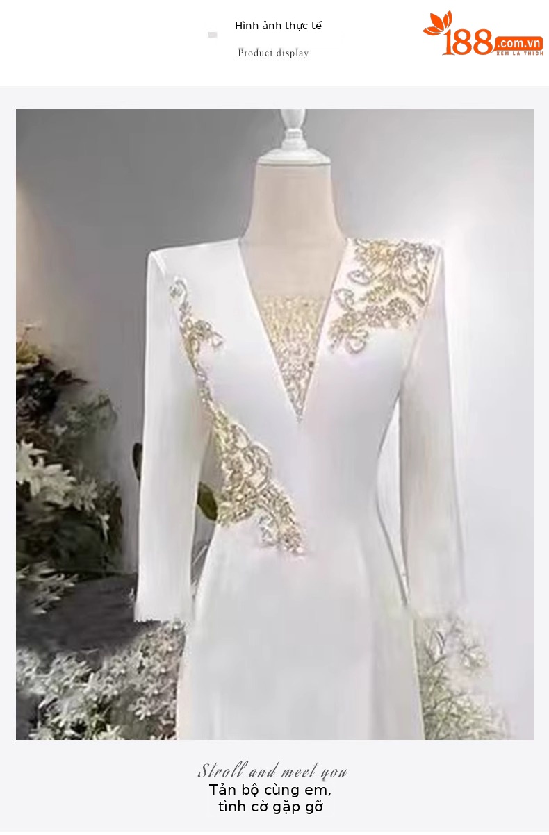Đầm dạ hội trắng nữ cao cấp phong cách thanh nhạc biểu diễn — Màu trắng chi tiết 7